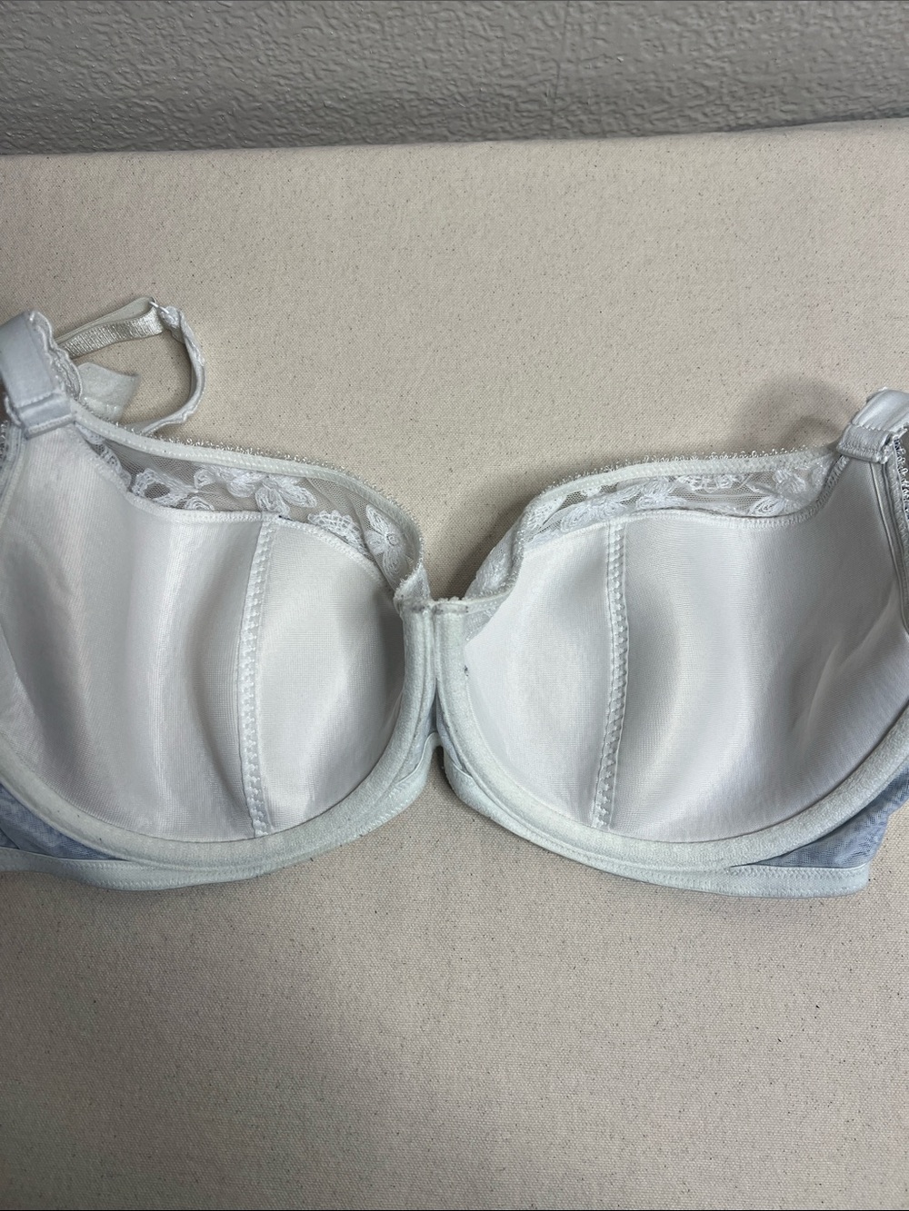 Cacique Navy Paisley Underwire Bra with White Lace Trim - Picture 4 of 6